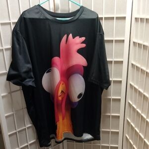 Big And Tall Black T-Shirt with Cartoon Rooster Design